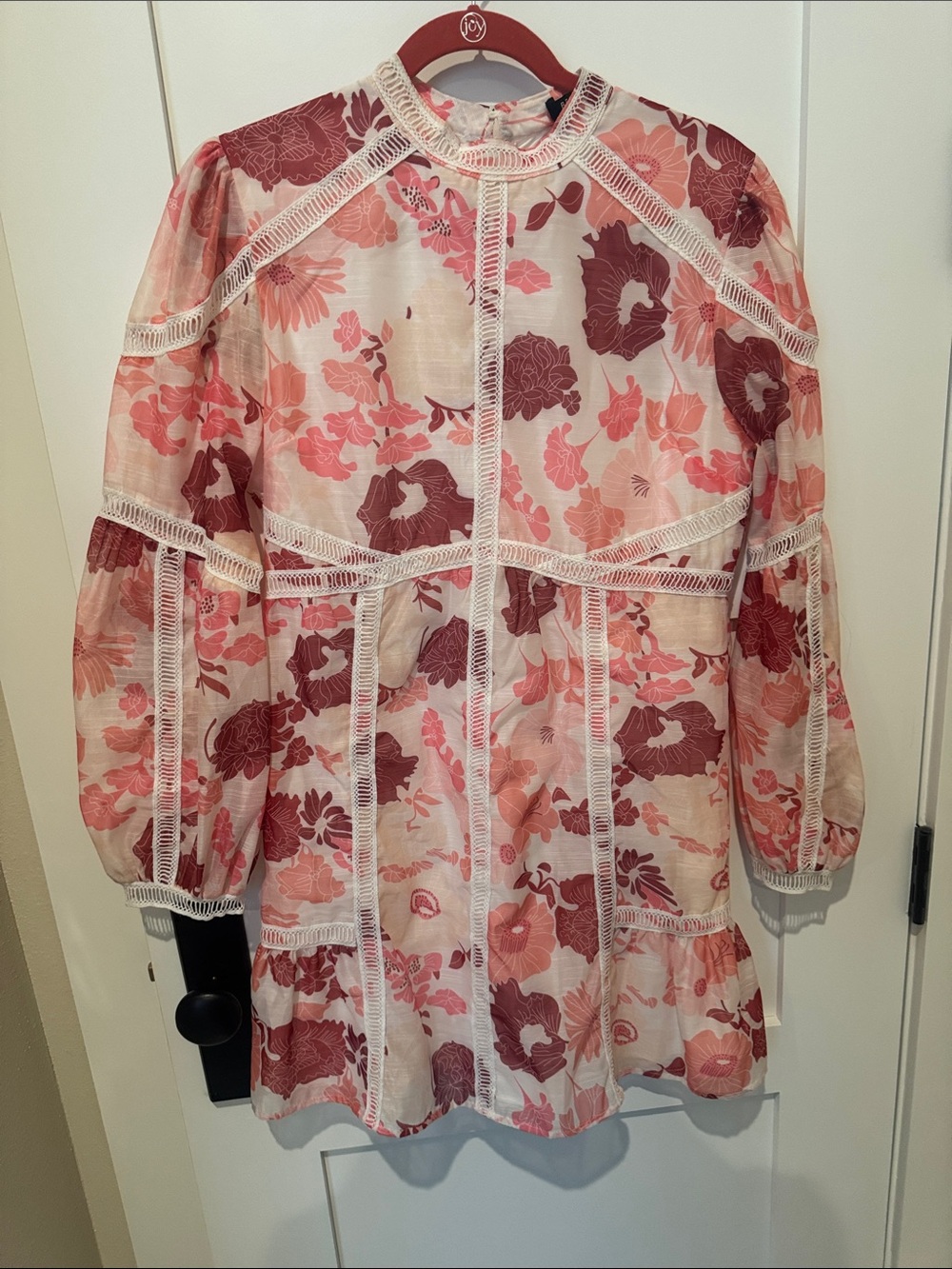 Beulah Style SZ 12 Floral Lace-Trim Babydoll Tunic Dress - Pink & Burgundy NWOT
